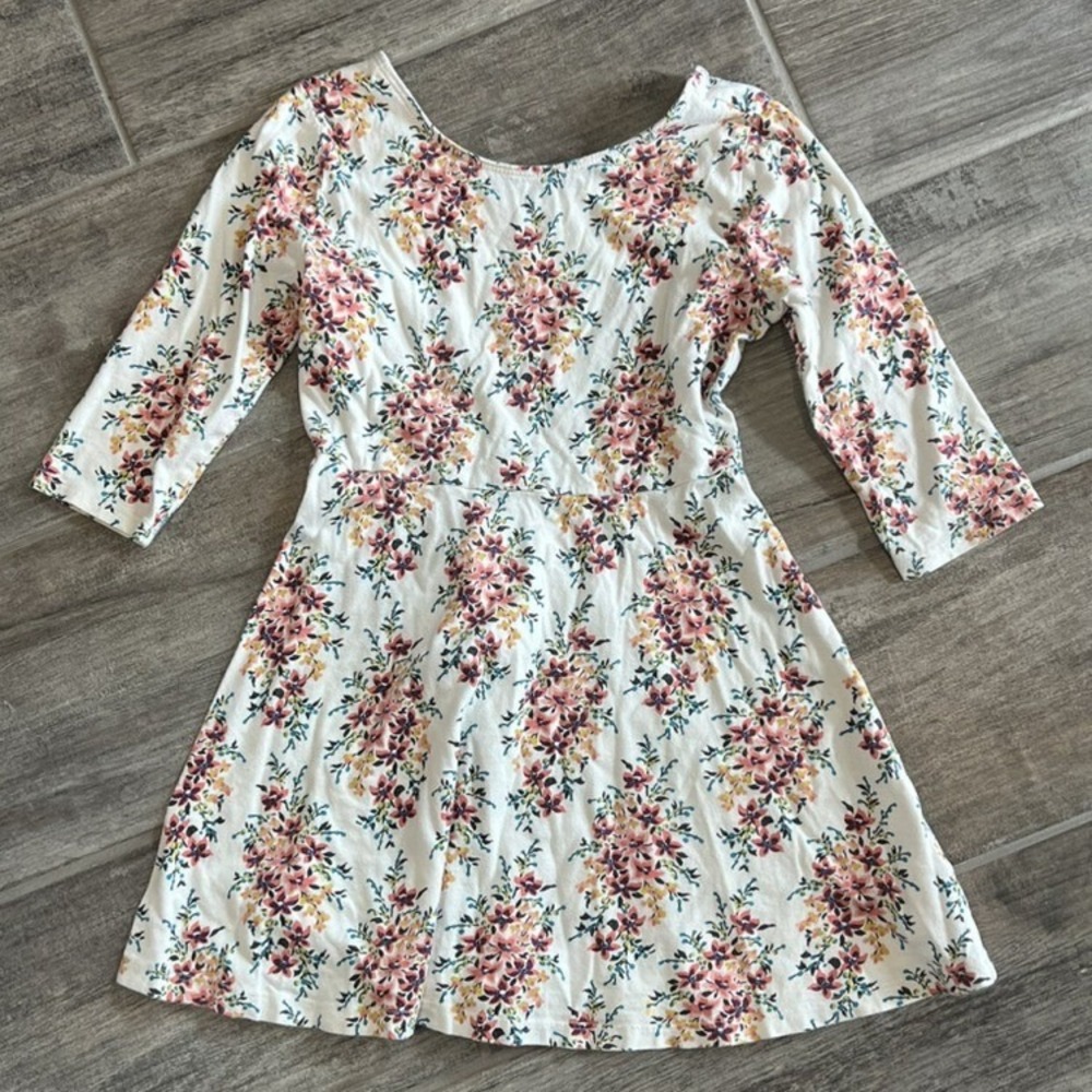 Old Navy Kids Girls Dress S 6-7 Floral Print 3/4 Sleeve‎ Skater